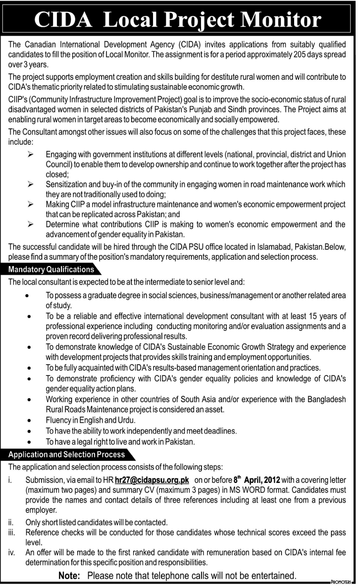 CIDA (Canadian International Development Agency) Jobs in Pakistan, The